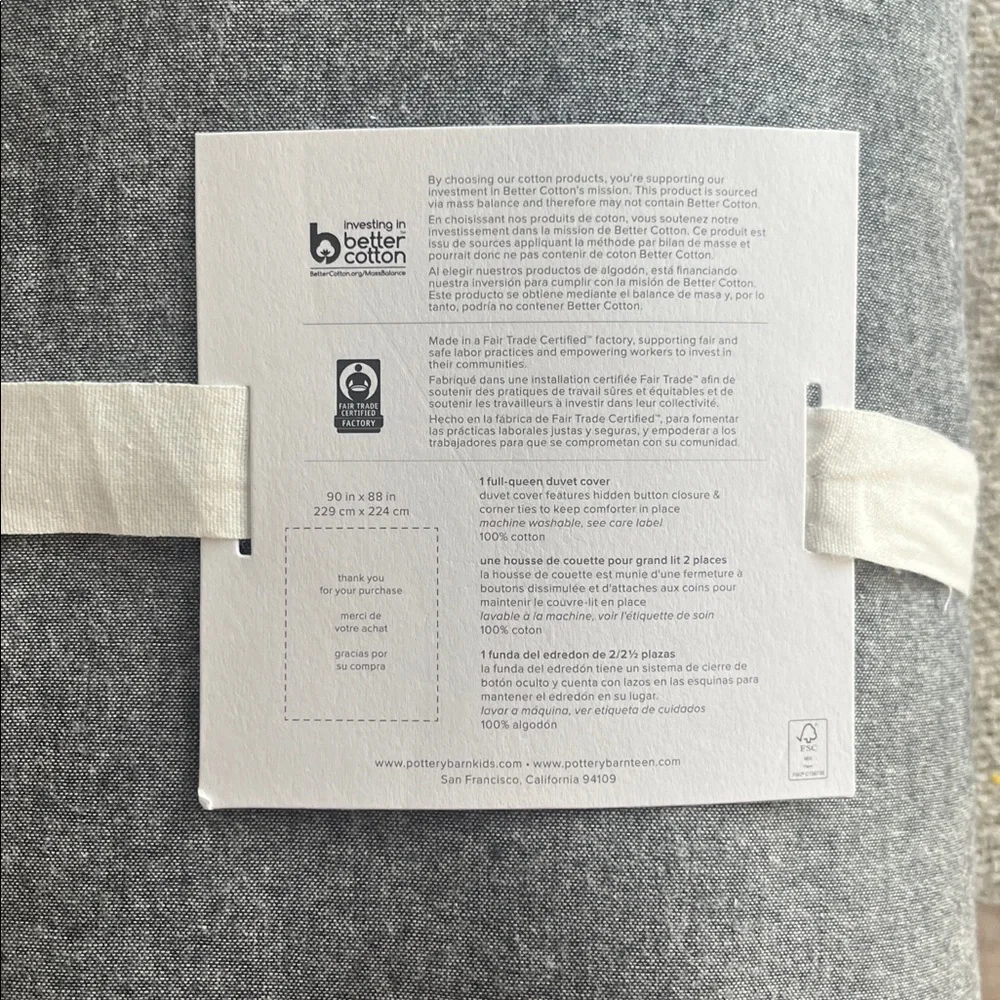 NEW Pottery Barn Teen Gray Camden Duvet Cover size full/queen